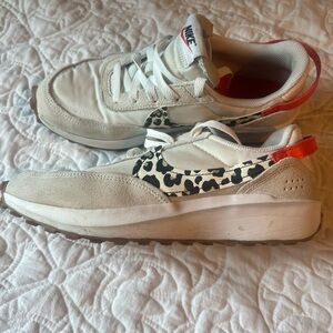 Nike White and Beige Sneakers with Animal Print